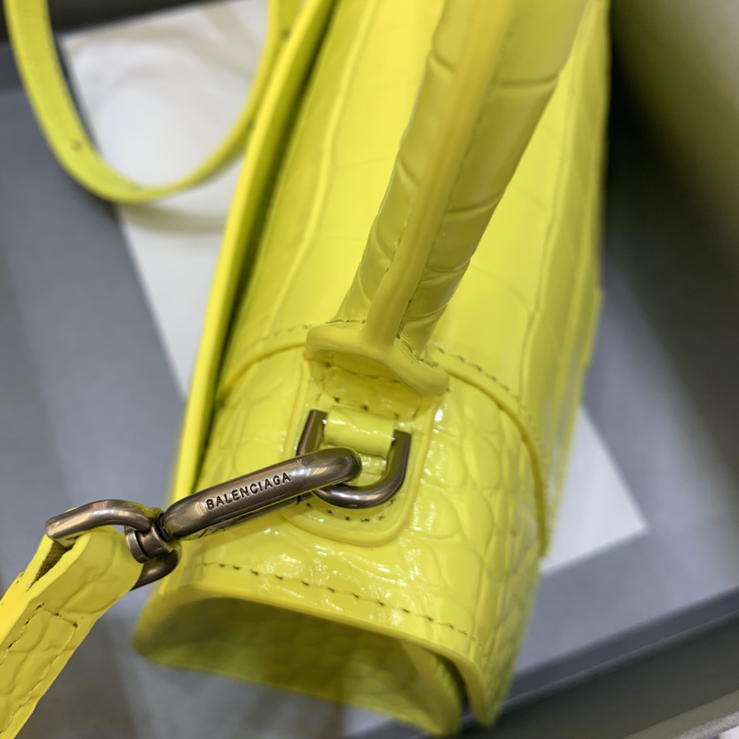 Balenciaga Hourglass 19cm Chain Bag in Shiny Crocodile Embossed Leather Yellow