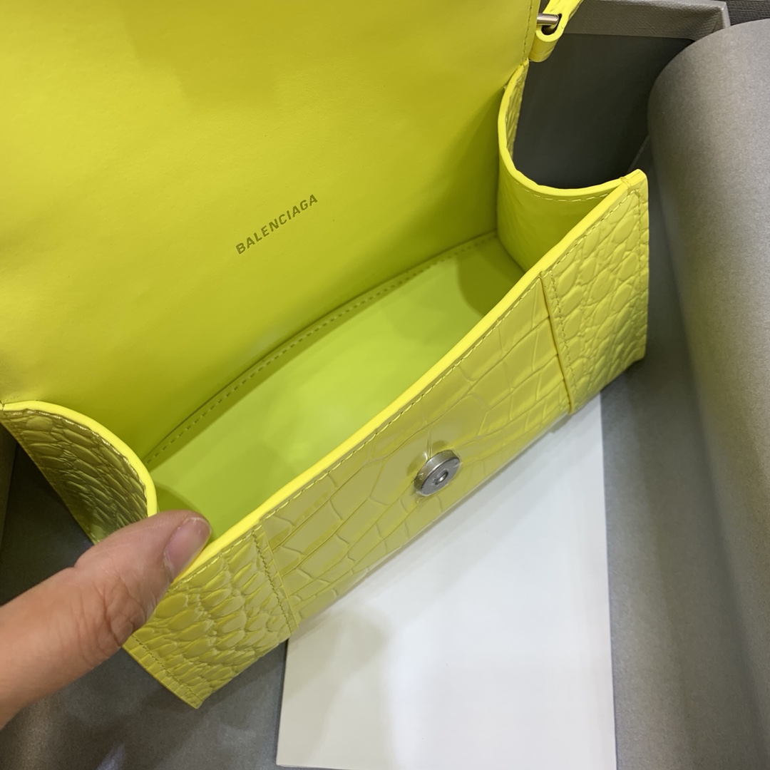 Balenciaga Hourglass 19cm Chain Bag in Shiny Crocodile Embossed Leather Yellow