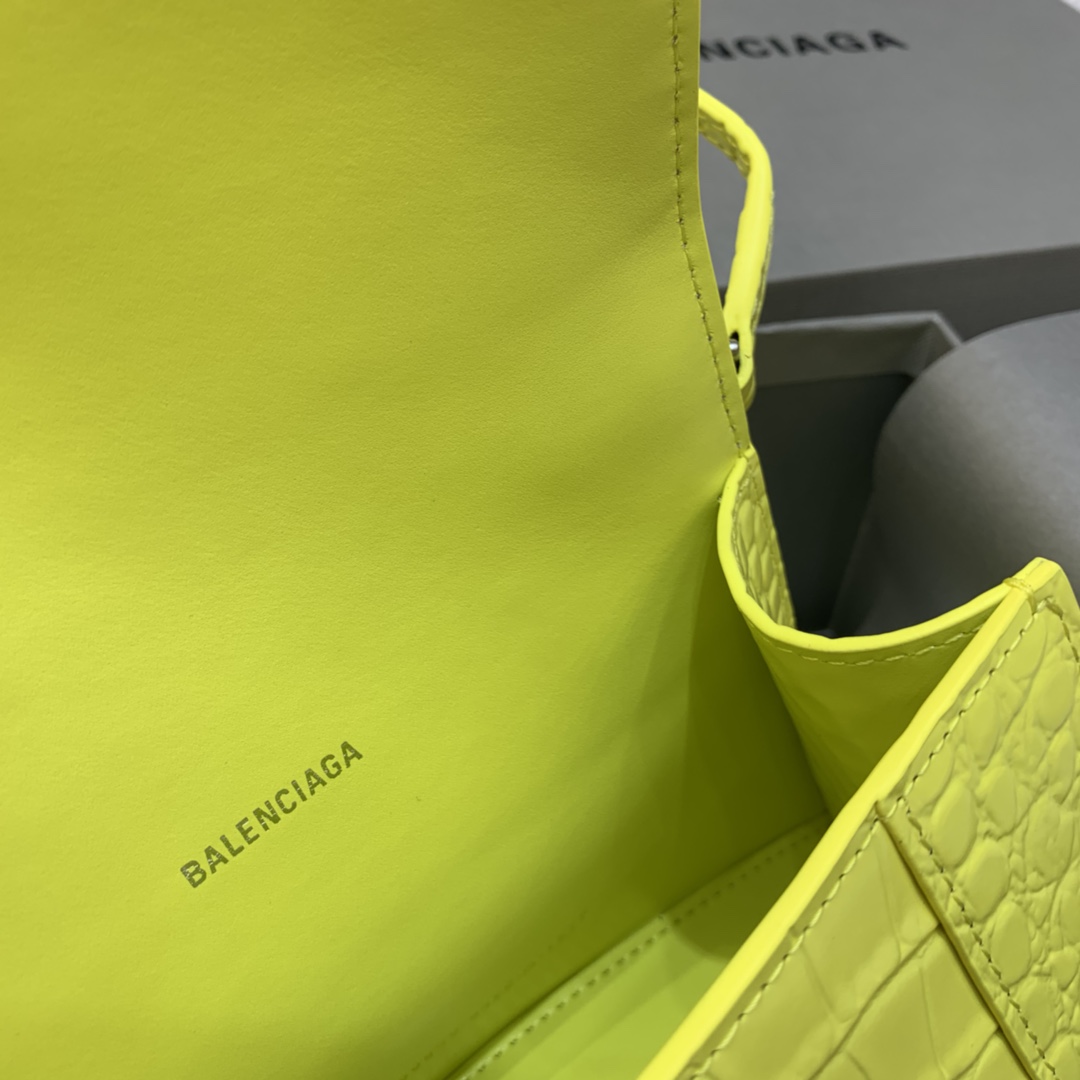 Balenciaga Hourglass 19cm Chain Bag in Shiny Crocodile Embossed Leather Yellow