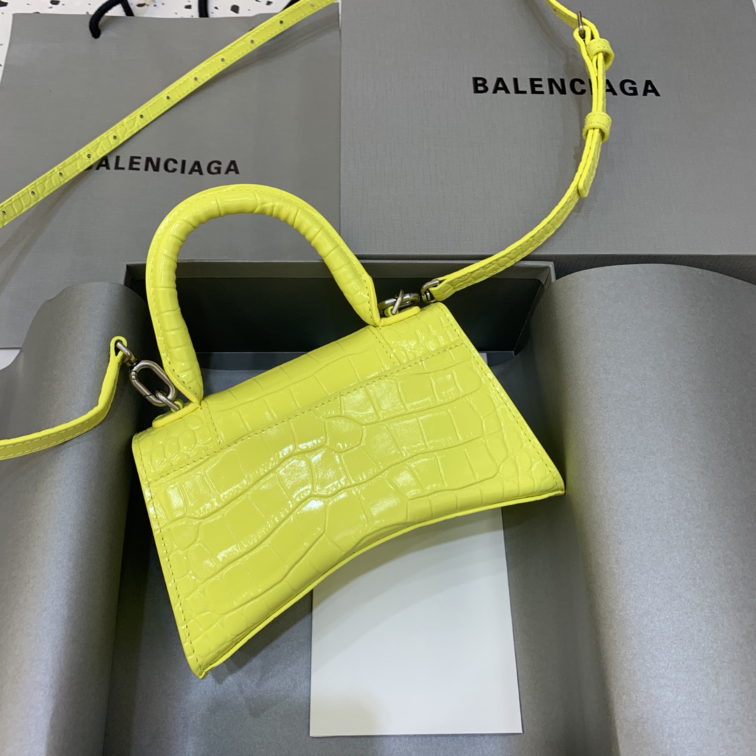 Balenciaga Hourglass 19cm Chain Bag in Shiny Crocodile Embossed Leather Yellow