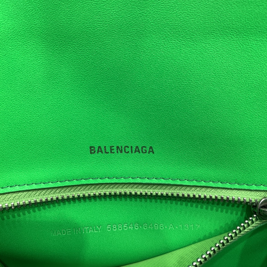 Balenciaga Hourglass 23cm Chain Bag in Back Shiny Crocodile Embossed Leather Green