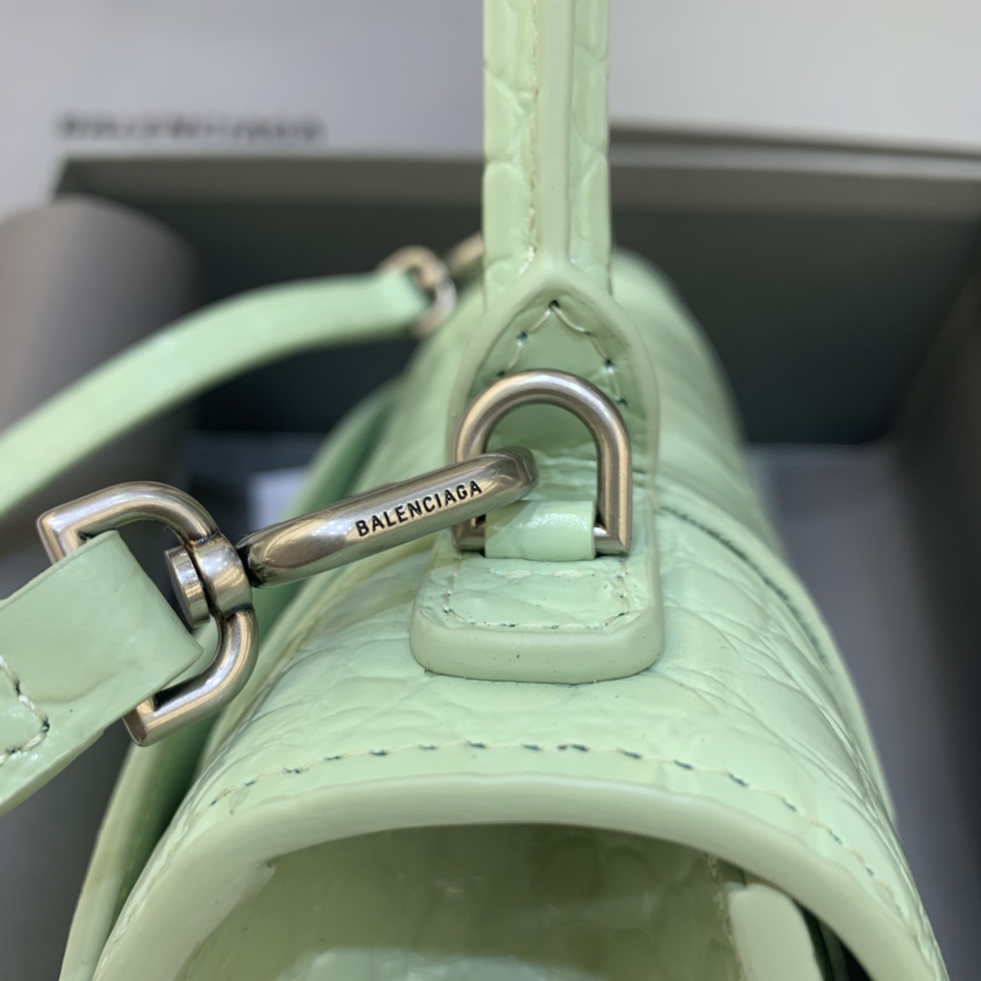 Balenciaga Hourglass 23cm Chain Bag in Back Shiny Crocodile Embossed Leather Light Green