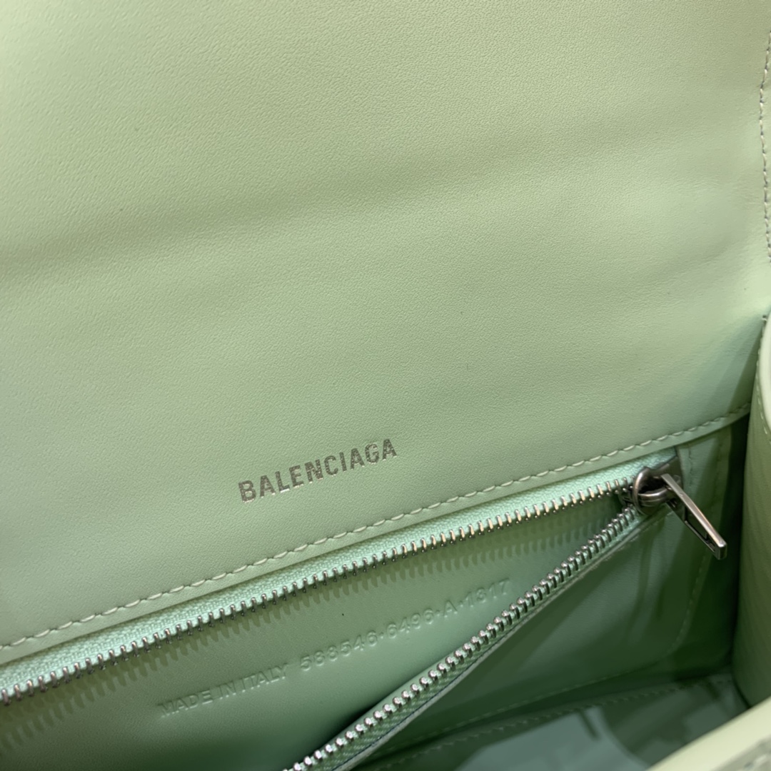 Balenciaga Hourglass 23cm Chain Bag in Back Shiny Crocodile Embossed Leather Light Green