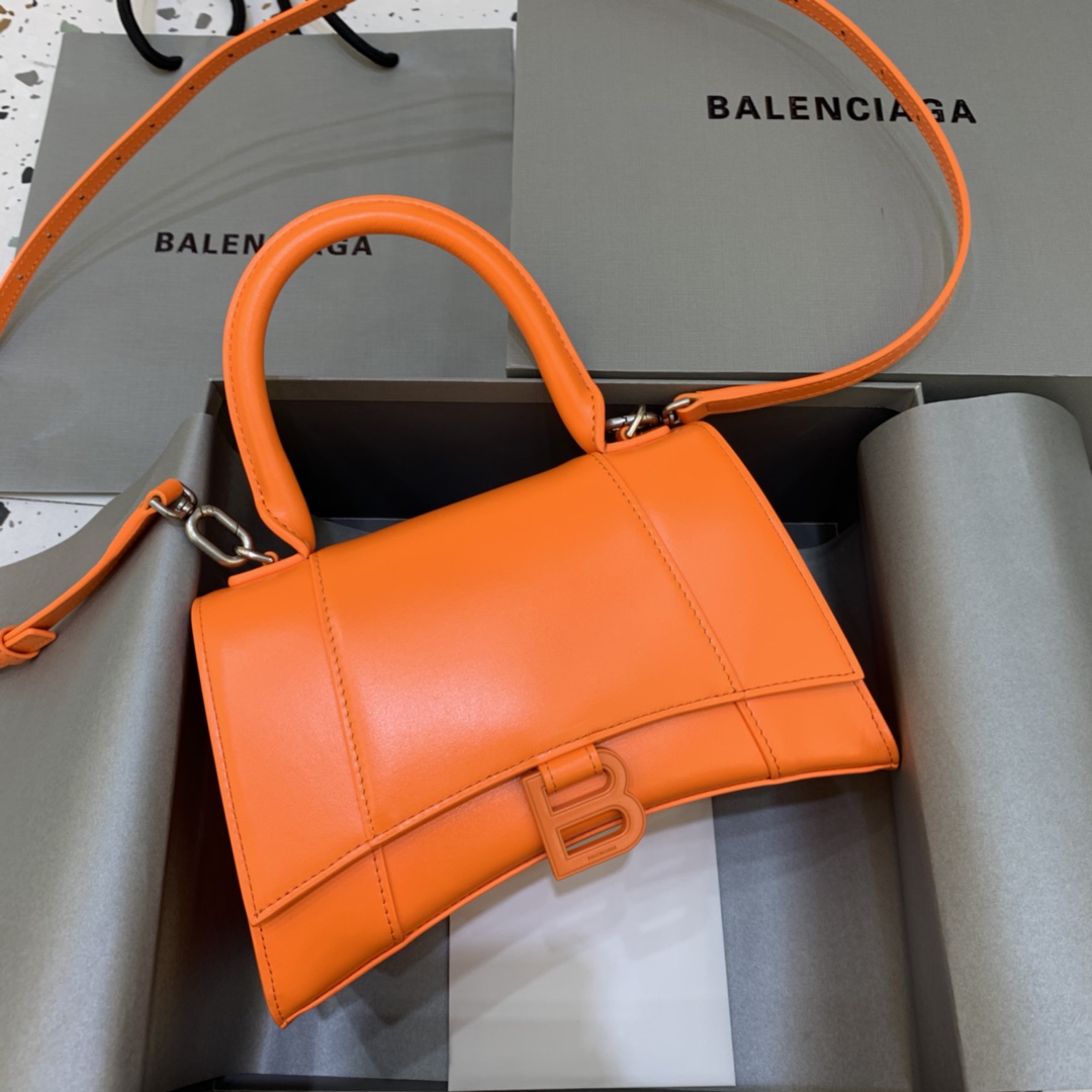 Balenciaga Hourglass 23cm Chain Bag in Calfskin Leather Orange