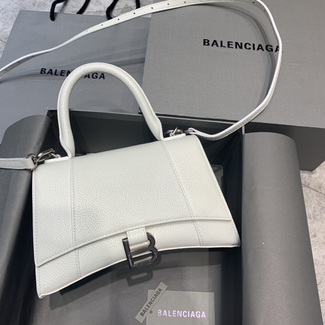 Balenciaga Hourglass 23cm Chain Bag in Calfskin Leather White