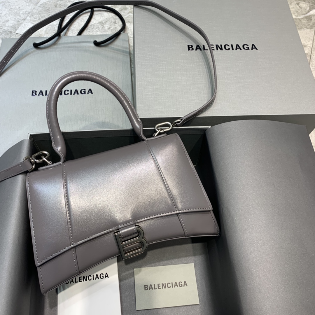 Balenciaga Hourglass 23cm Chain Bag in Shiny Box Calfskin Gray