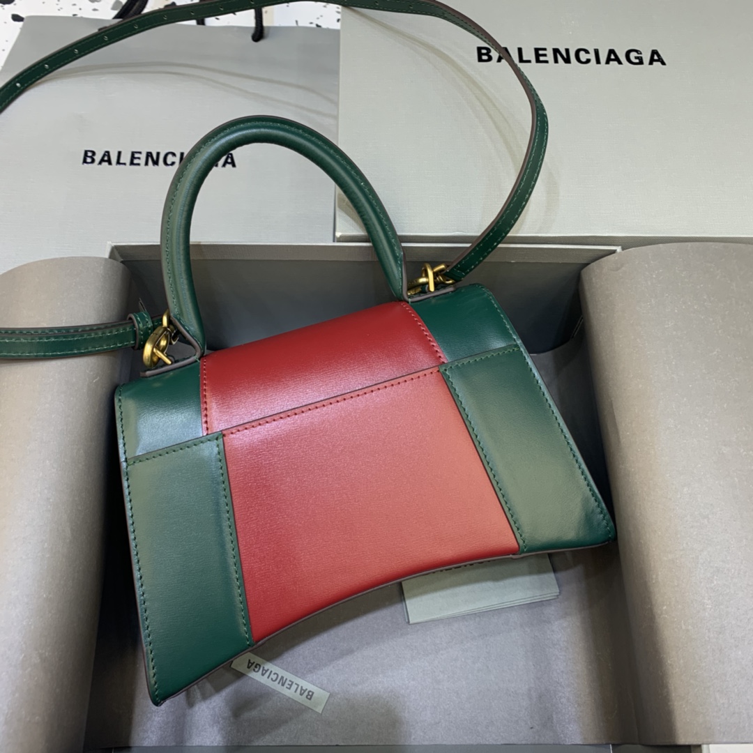 Balenciaga Hourglass 23cm Chain Bag in Shiny Box Calfskin Mint Green with Red