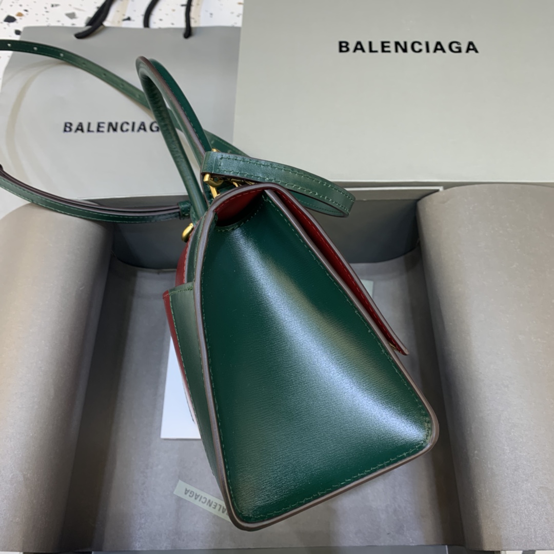 Balenciaga Hourglass 23cm Chain Bag in Shiny Box Calfskin Mint Green with Red