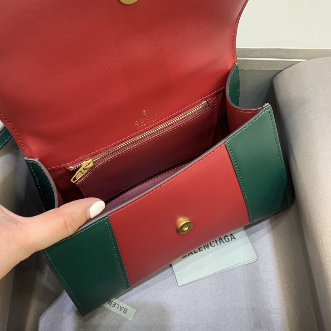 Balenciaga Hourglass 23cm Chain Bag in Shiny Box Calfskin Mint Green with Red