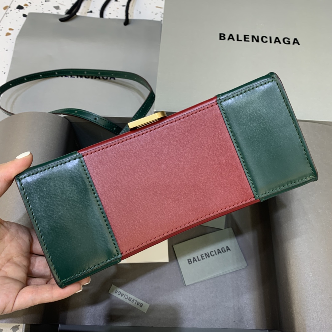 Balenciaga Hourglass 23cm Chain Bag in Shiny Box Calfskin Mint Green with Red