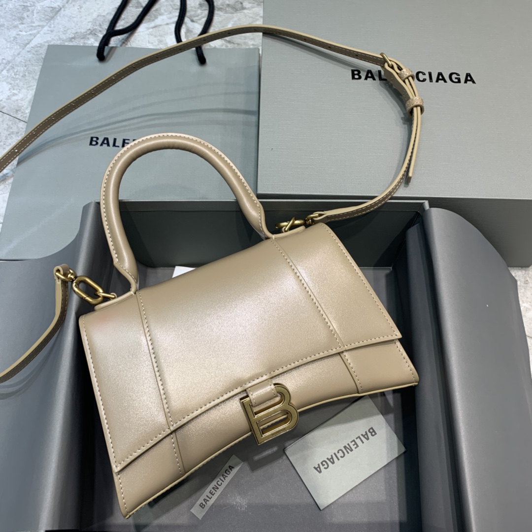 Balenciaga Hourglass 23cm Chain Bag in Shiny Box Calfskin Nude