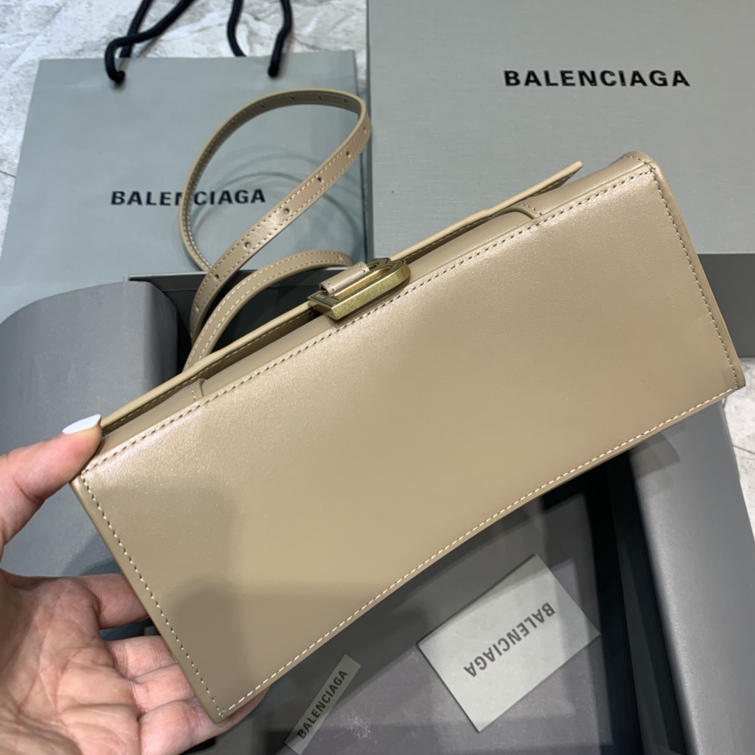 Balenciaga Hourglass 23cm Chain Bag in Shiny Box Calfskin Nude