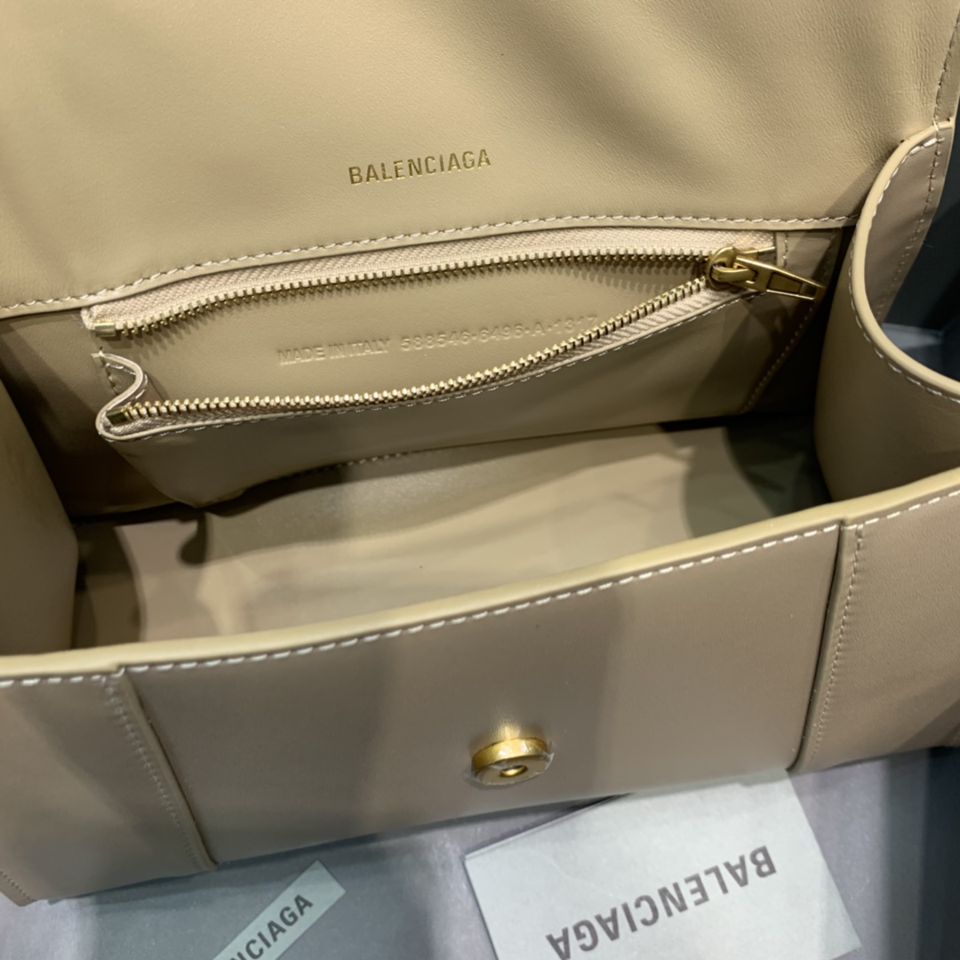 Balenciaga Hourglass 23cm Chain Bag in Shiny Box Calfskin Nude