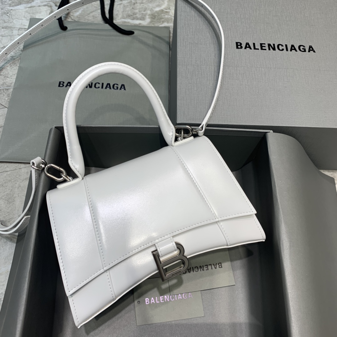 Balenciaga Hourglass 23cm Chain Bag in Shiny Box Calfskin White