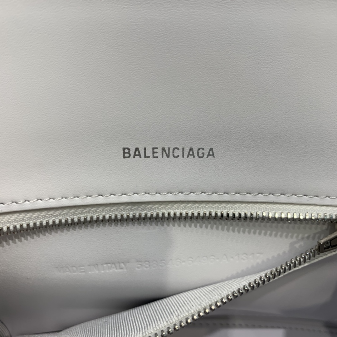 Balenciaga Hourglass 23cm Chain Bag in Shiny Box Calfskin White