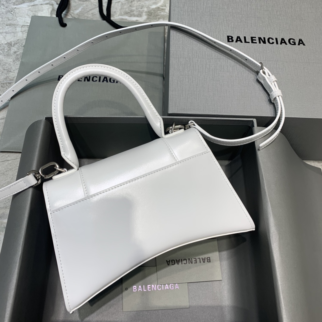 Balenciaga Hourglass 23cm Chain Bag in Shiny Box Calfskin White