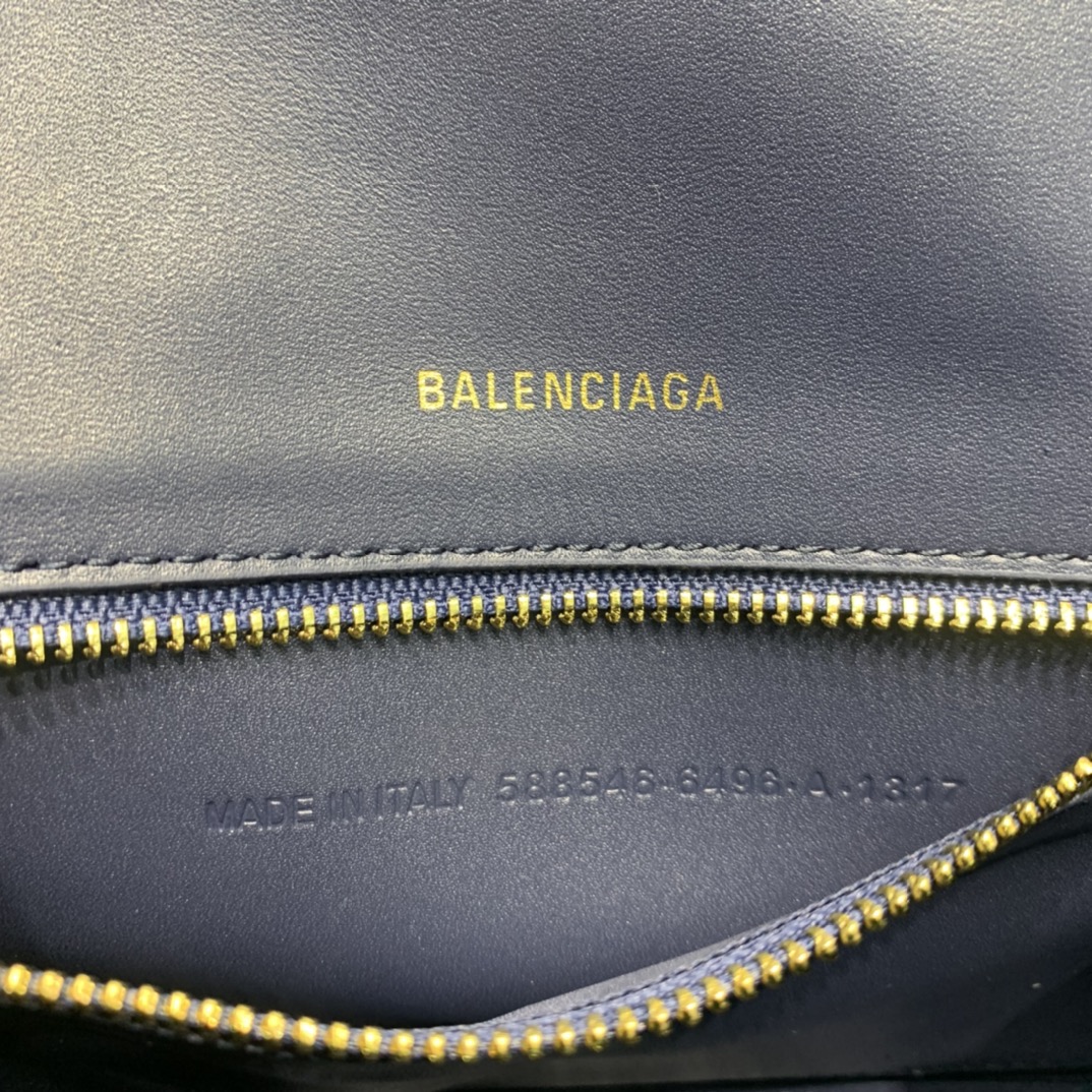 Balenciaga Hourglass 23cm Chain Bag in Shiny Crocodile Embossed Leather Dark Blue