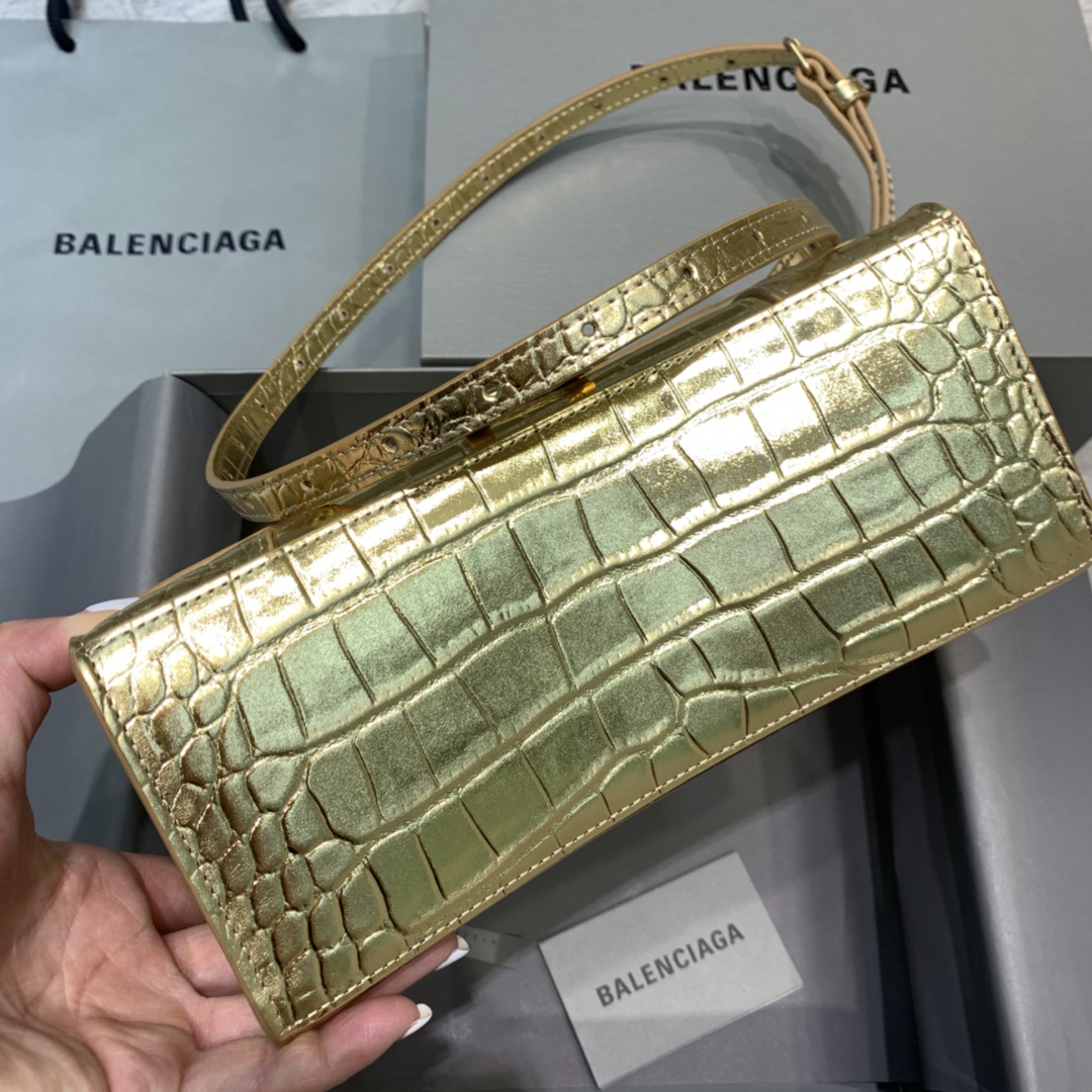 Balenciaga Hourglass 23cm Chain Bag in Shiny Crocodile Embossed Leather Gold