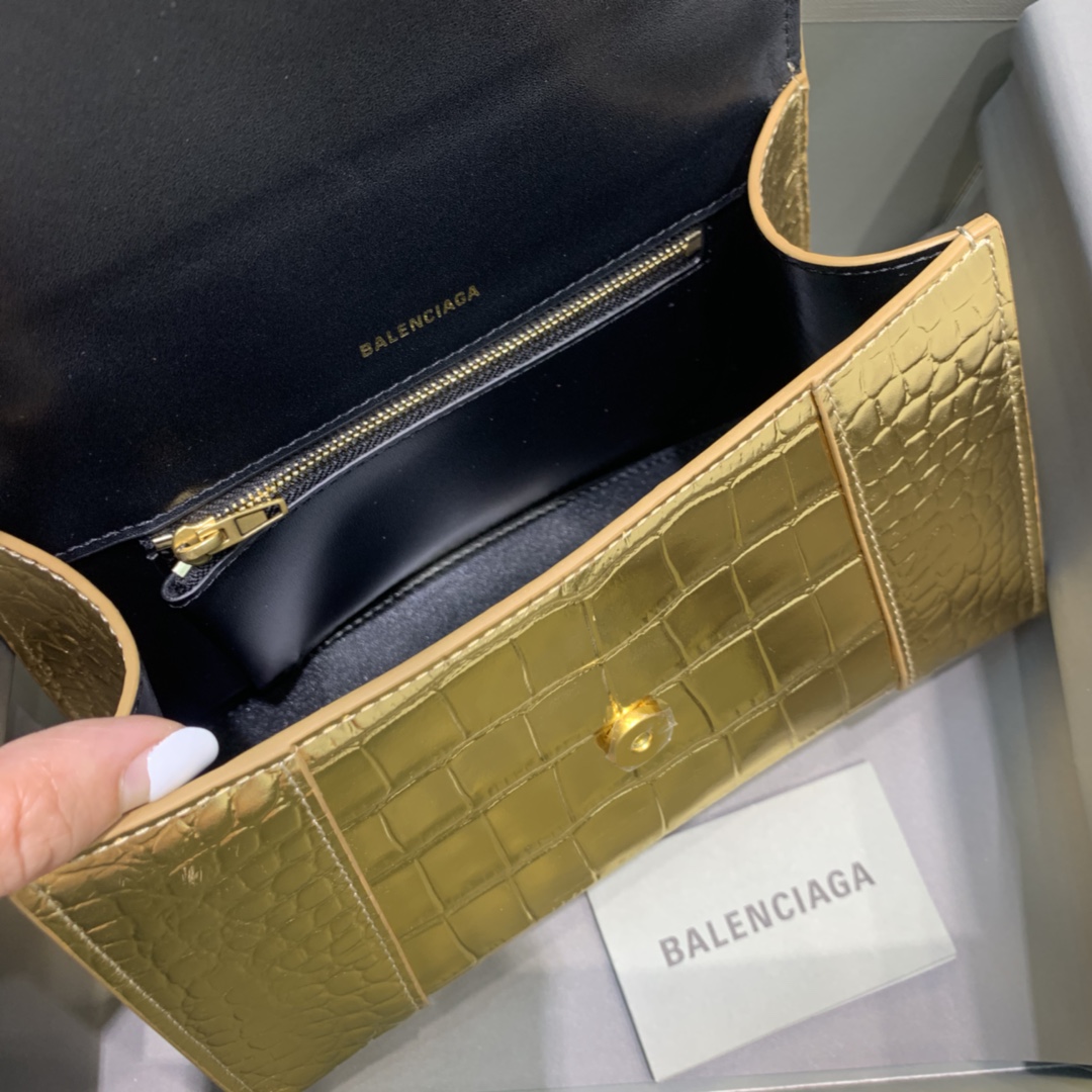 Balenciaga Hourglass 23cm Chain Bag in Shiny Crocodile Embossed Leather Gold