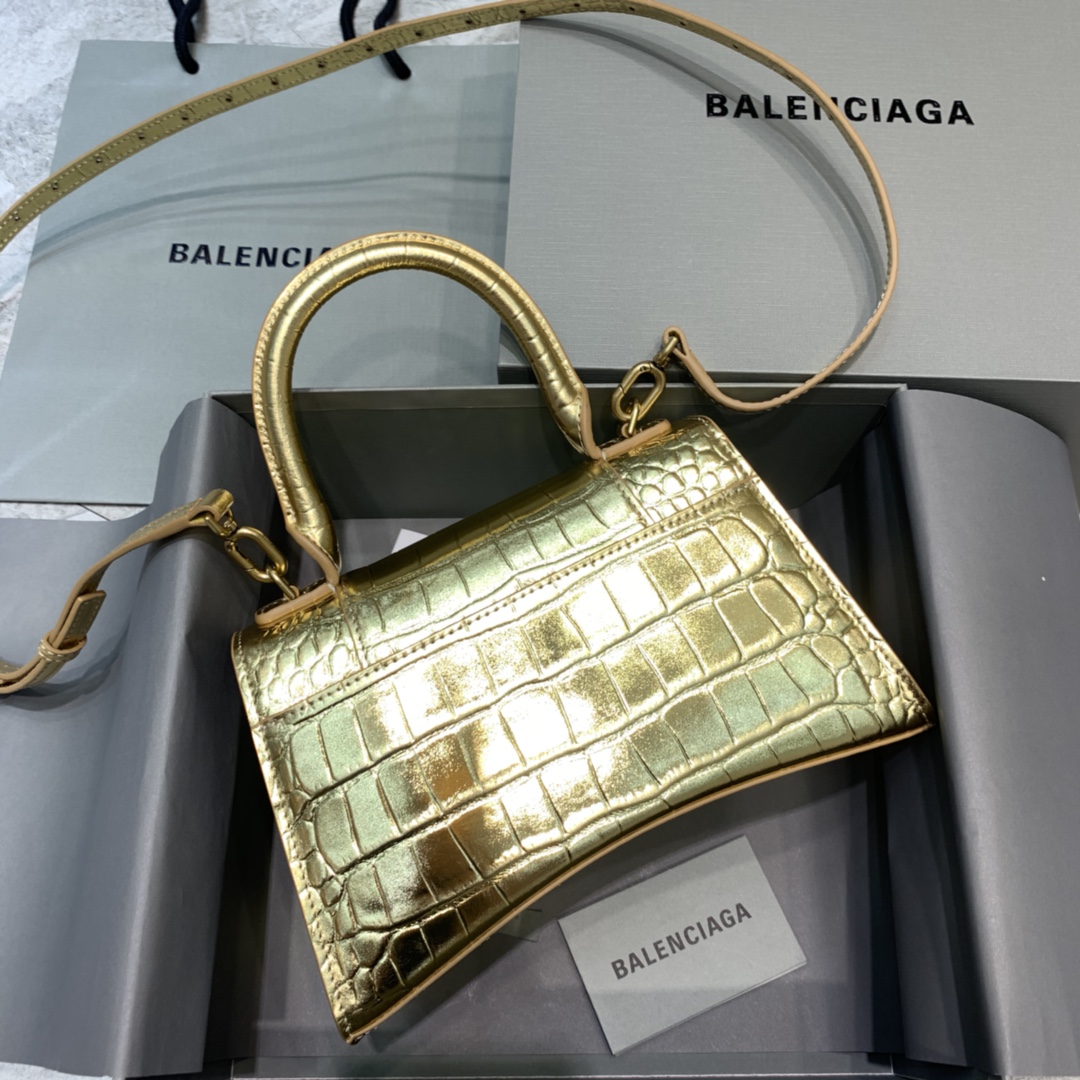 Balenciaga Hourglass 23cm Chain Bag in Shiny Crocodile Embossed Leather Gold