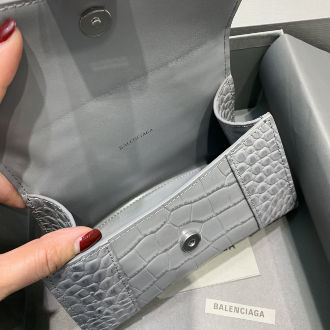 Balenciaga Hourglass 23cm Chain Bag in Shiny Crocodile Embossed Leather Light Gray