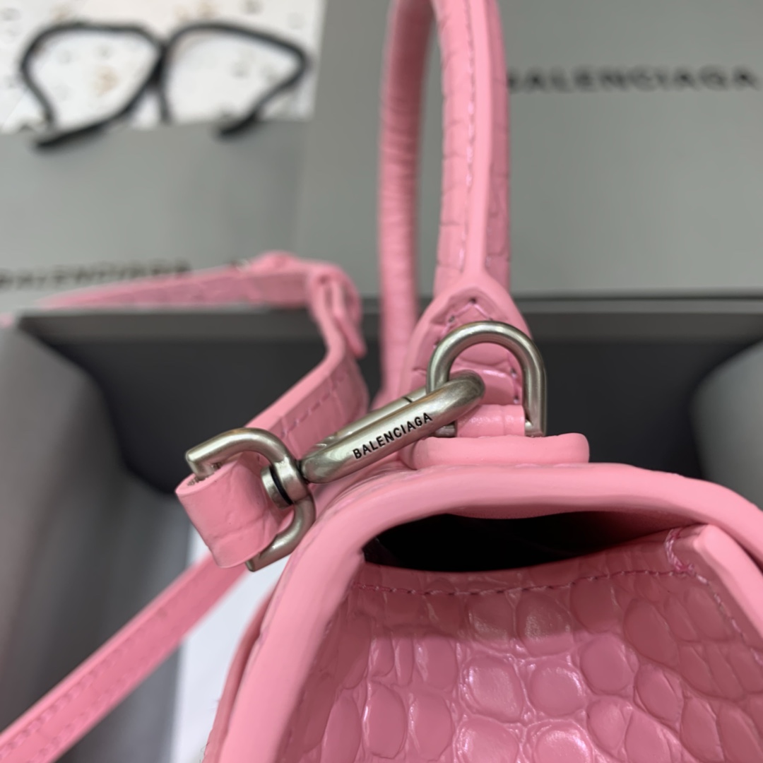 Balenciaga Hourglass 23cm Chain Bag in Shiny Crocodile Embossed Leather Light Pink