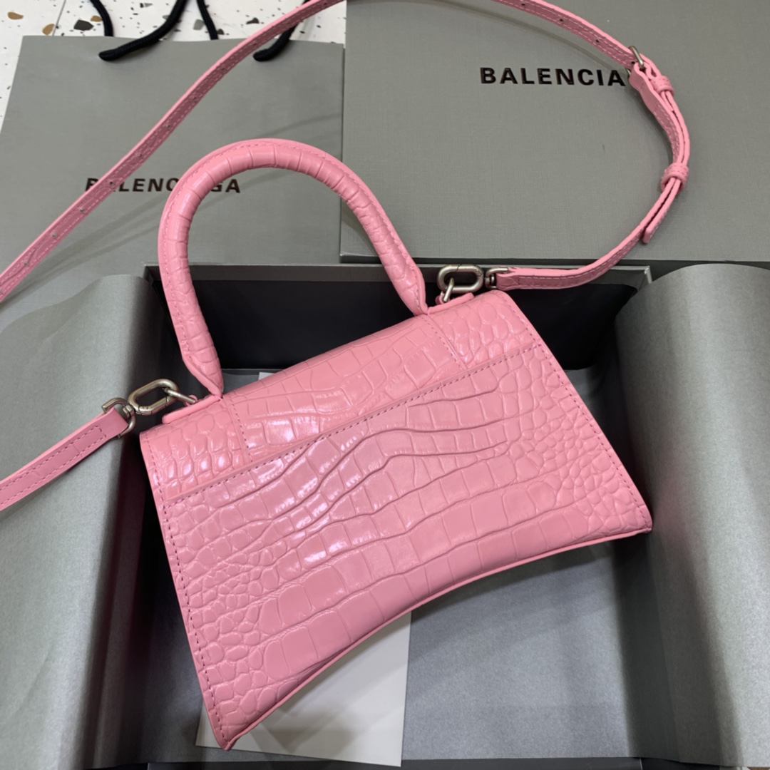 Balenciaga Hourglass 23cm Chain Bag in Shiny Crocodile Embossed Leather Light Pink