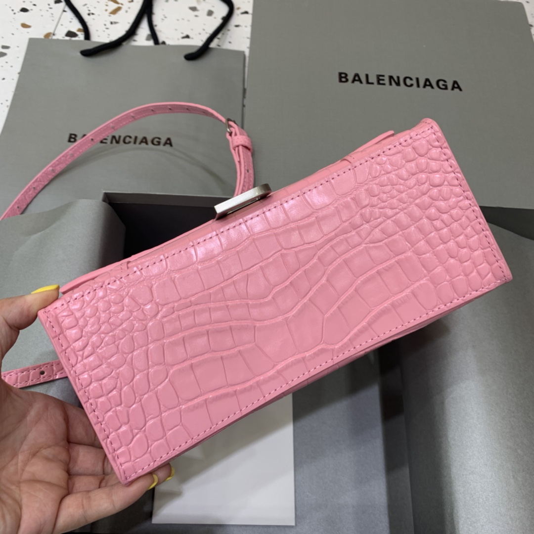 Balenciaga Hourglass 23cm Chain Bag in Shiny Crocodile Embossed Leather Light Pink