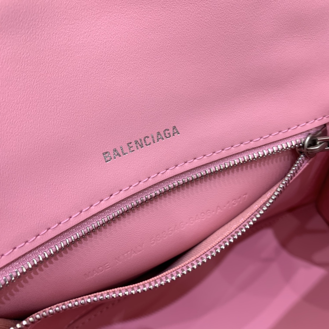 Balenciaga Hourglass 23cm Chain Bag in Shiny Crocodile Embossed Leather Light Pink