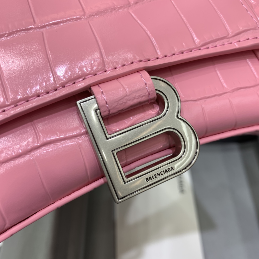 Balenciaga Hourglass 23cm Chain Bag in Shiny Crocodile Embossed Leather Light Pink