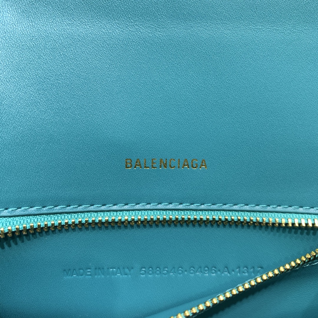 Balenciaga Hourglass 23cm Chain Bag in Shiny Crocodile Embossed Leather Maca Blue
