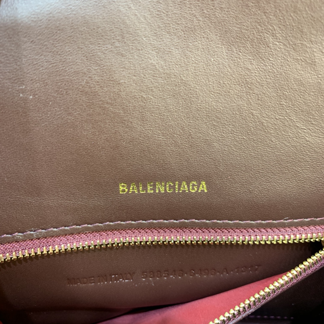 Balenciaga Hourglass 23cm Chain Bag in Shiny Crocodile Embossed Leather Maroon 