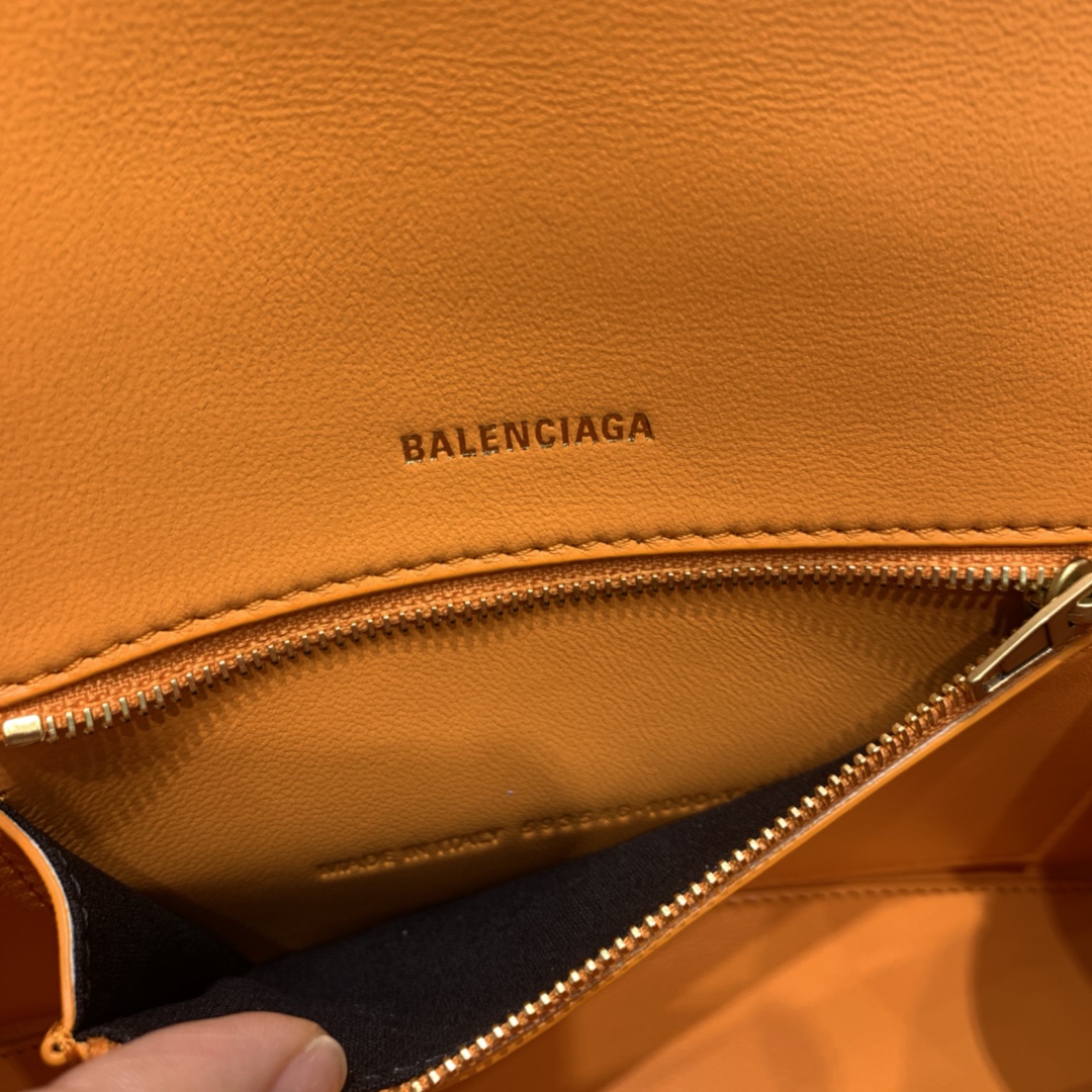 Balenciaga Hourglass 23cm Chain Bag in Shiny Crocodile Embossed Leather Orange With Gold LOGO