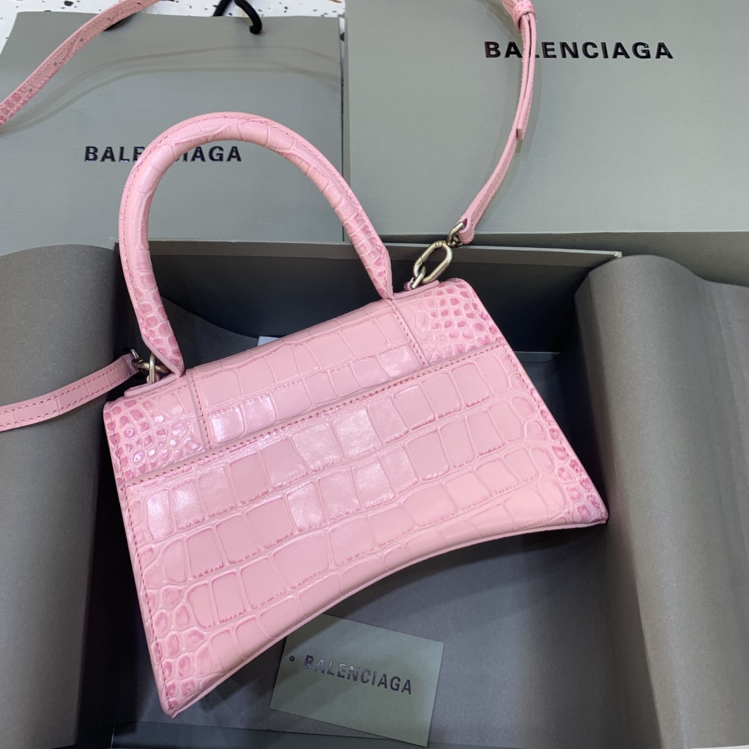 Balenciaga Hourglass 23cm Chain Bag in Shiny Crocodile Embossed Leather Peach