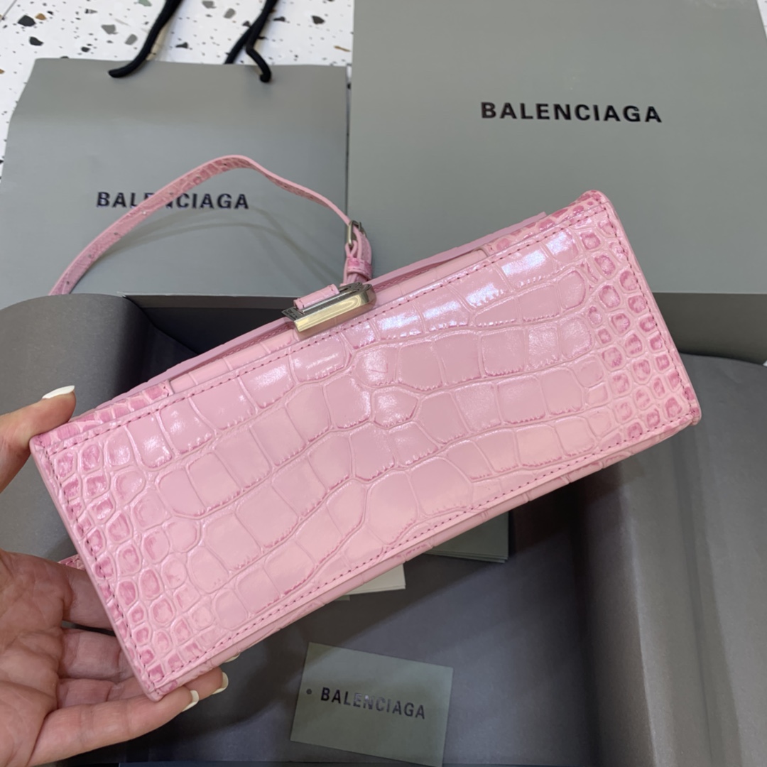 Balenciaga Hourglass 23cm Chain Bag in Shiny Crocodile Embossed Leather Peach