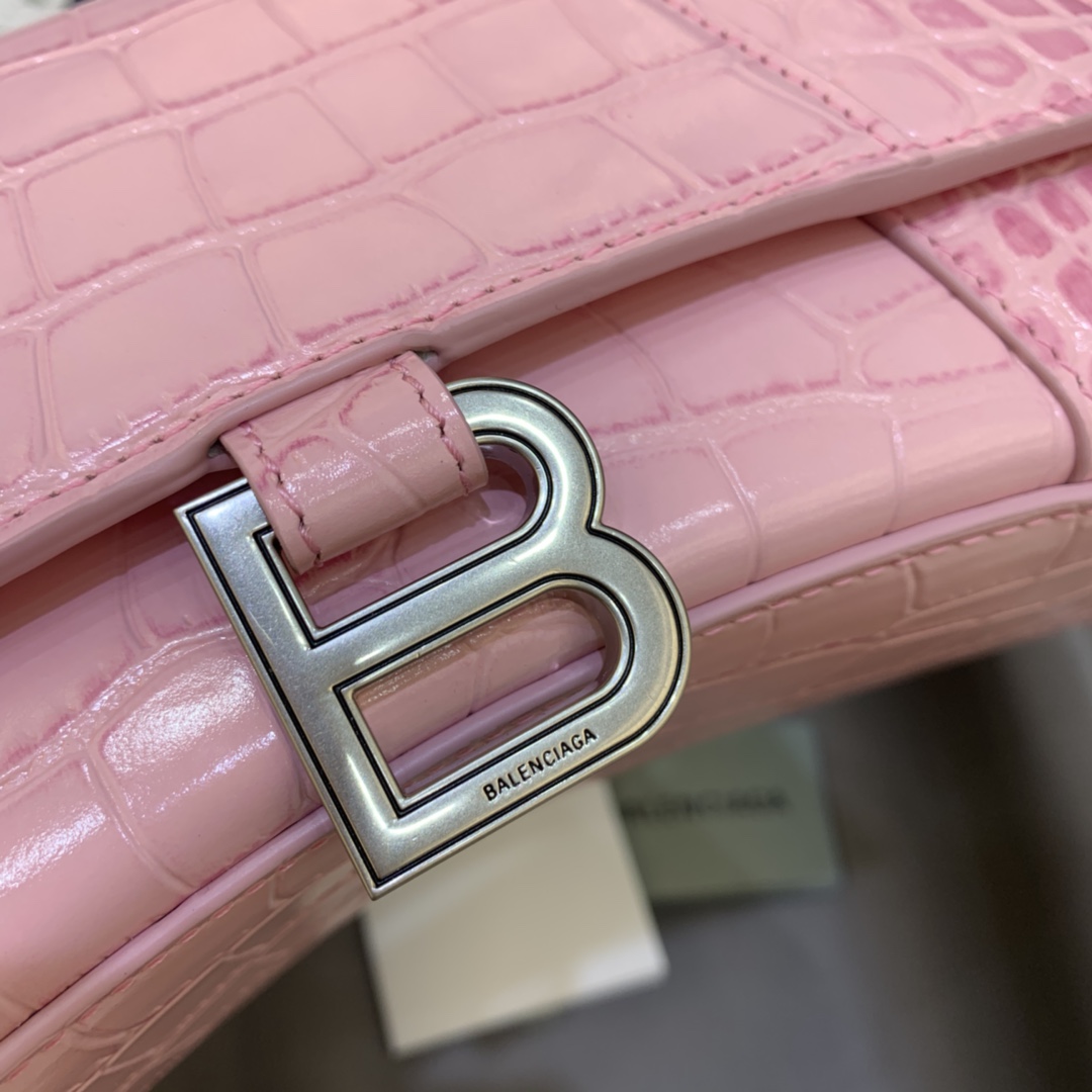 Balenciaga Hourglass 23cm Chain Bag in Shiny Crocodile Embossed Leather Peach