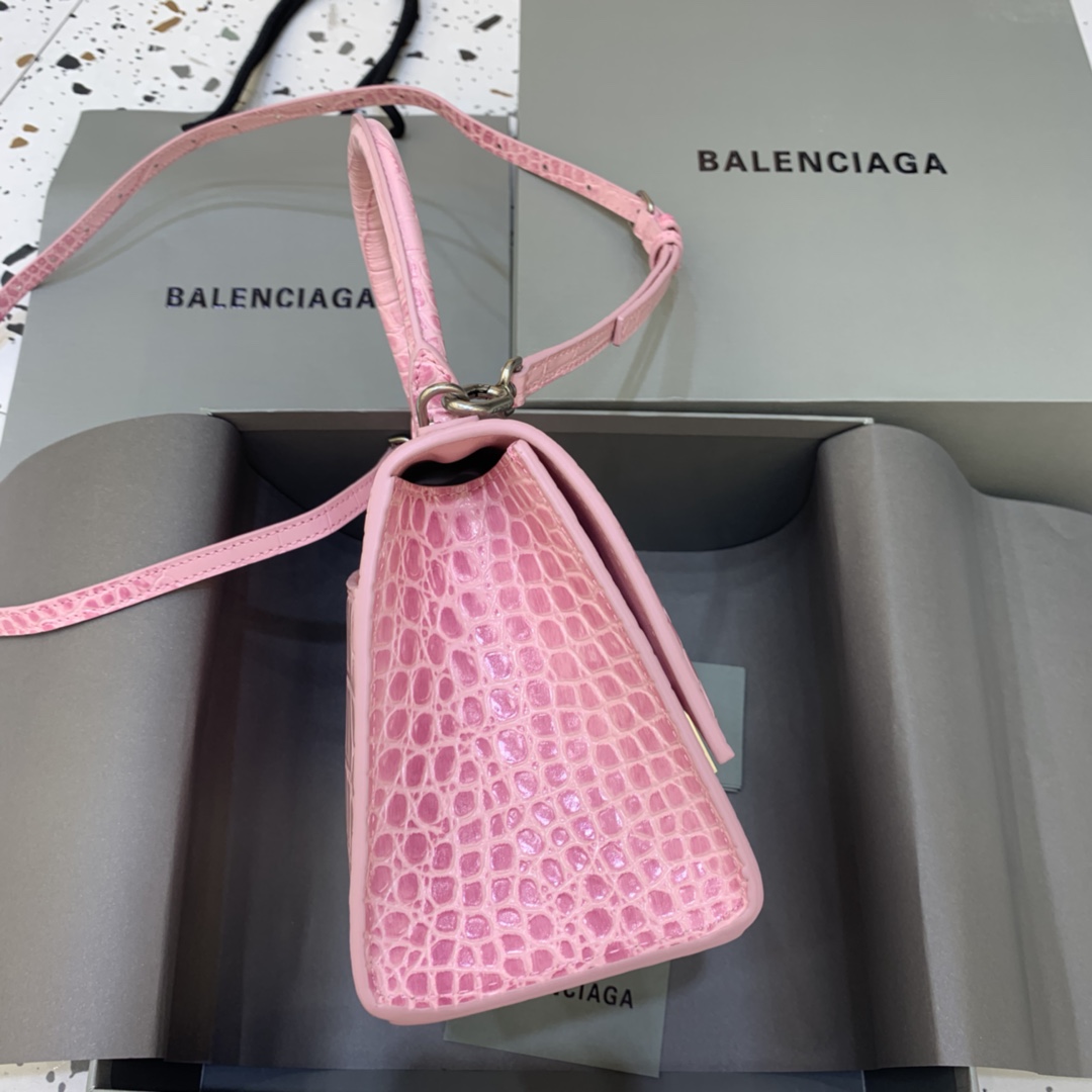 Balenciaga Hourglass 23cm Chain Bag in Shiny Crocodile Embossed Leather Peach