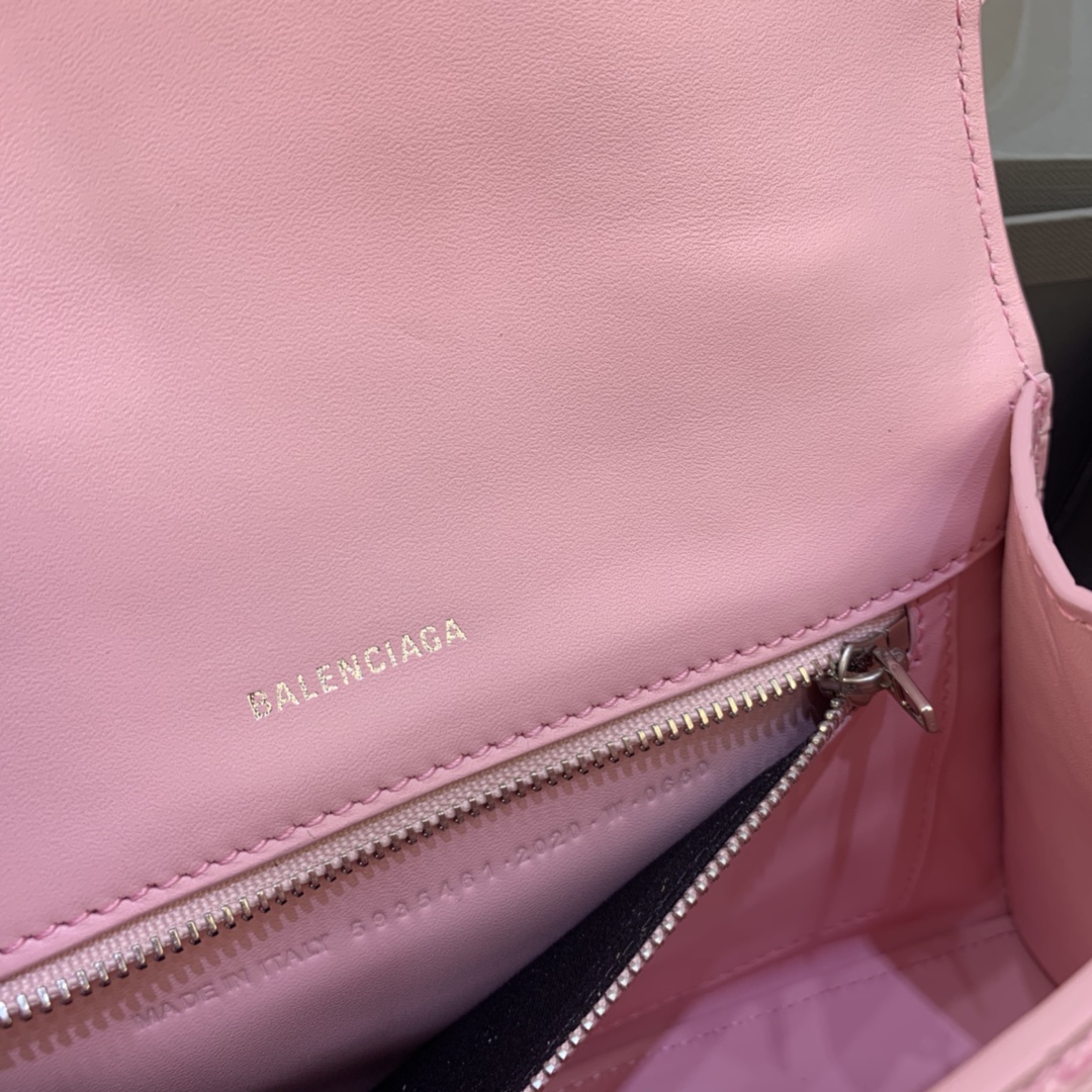 Balenciaga Hourglass 23cm Chain Bag in Shiny Crocodile Embossed Leather Peach