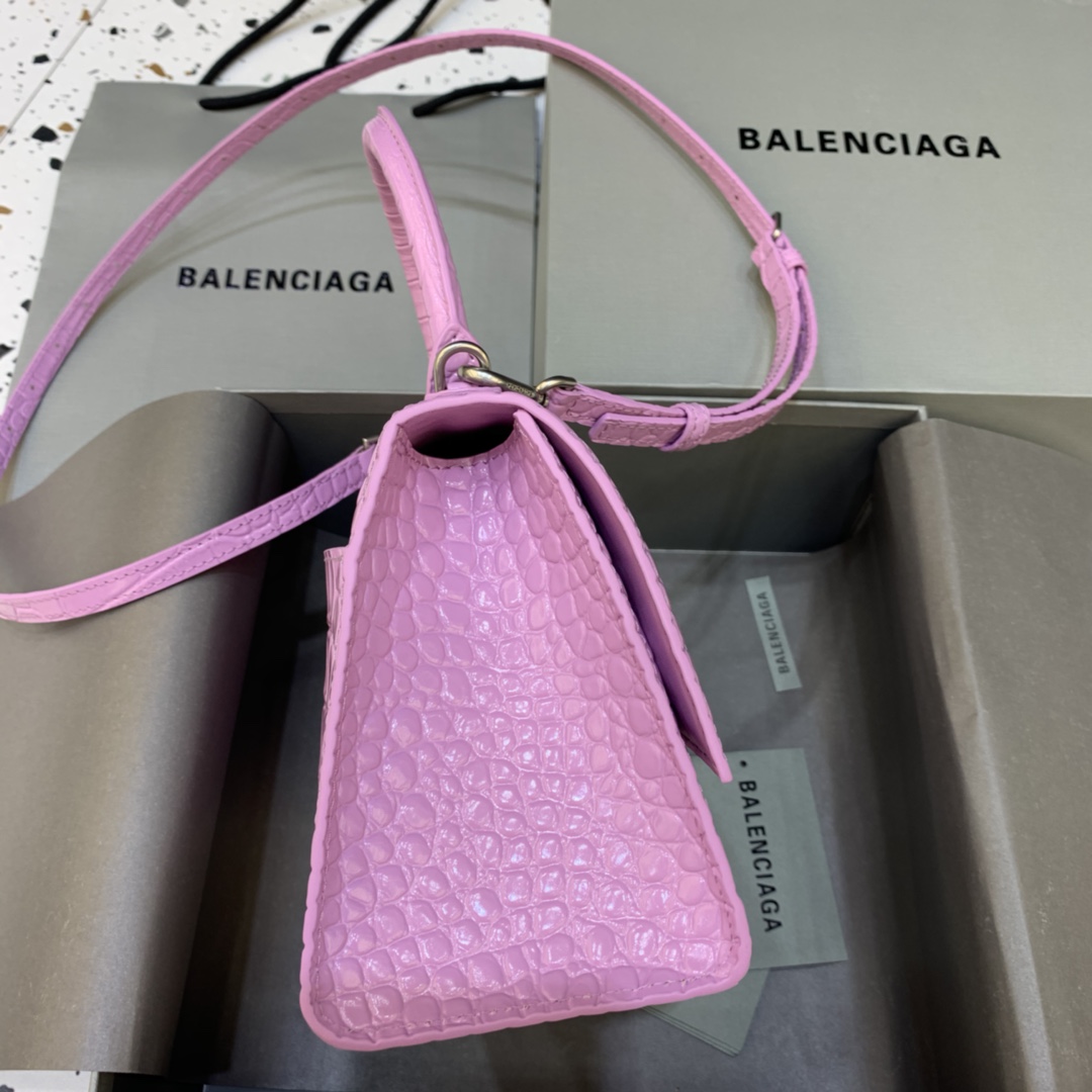 Balenciaga Hourglass 23cm Chain Bag in Shiny Crocodile Embossed Leather Rose