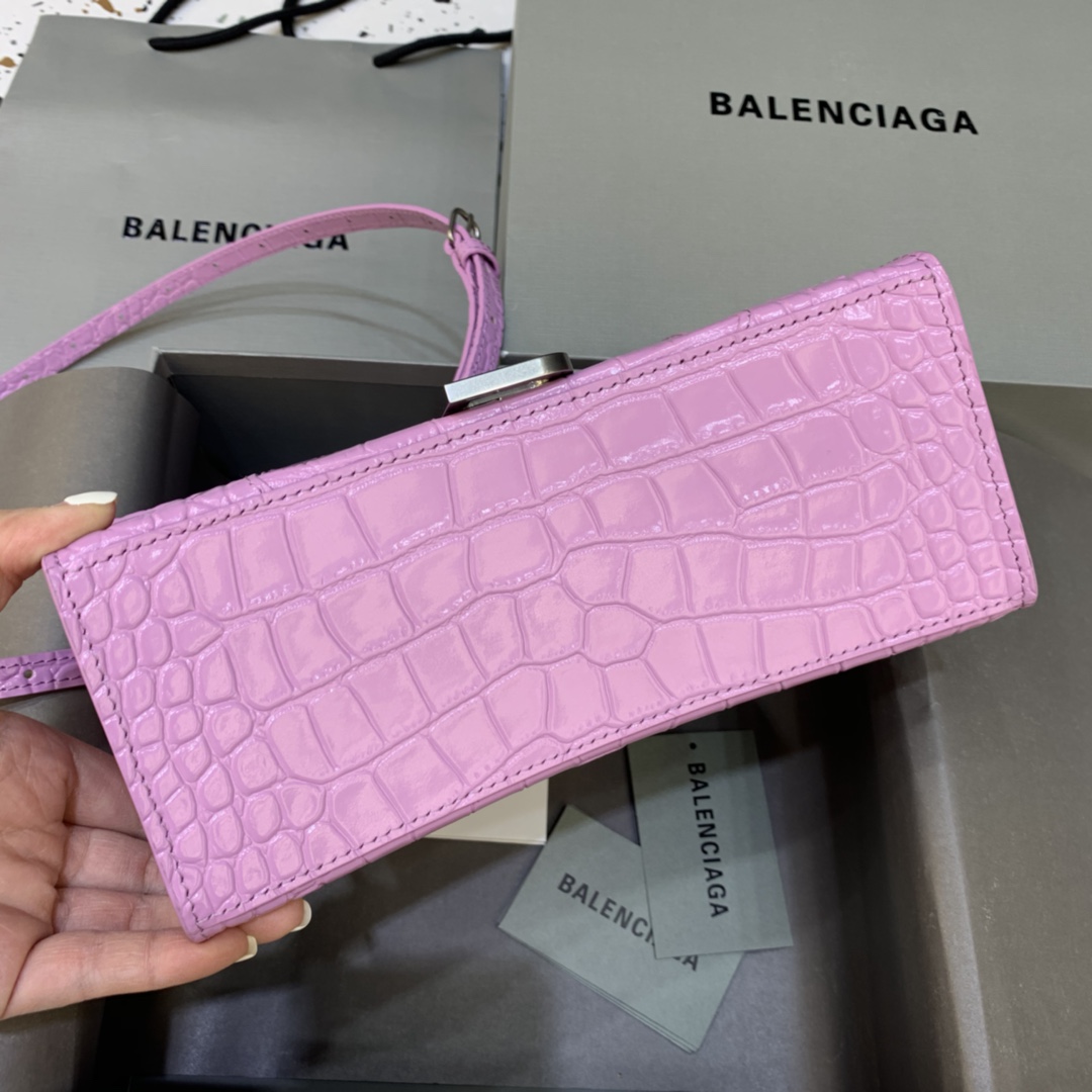 Balenciaga Hourglass 23cm Chain Bag in Shiny Crocodile Embossed Leather Rose