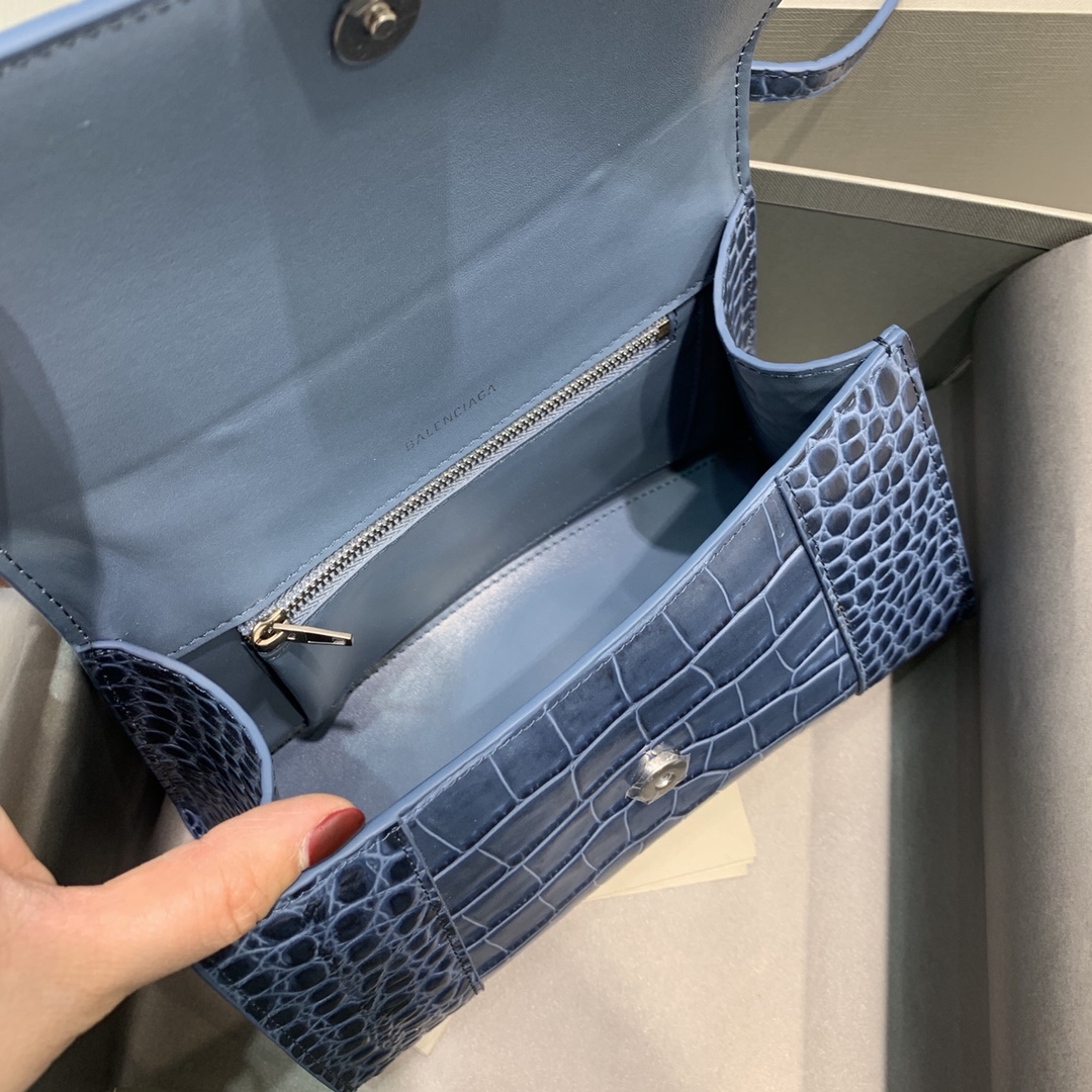 Balenciaga Hourglass 23cm Chain Bag in Shiny Crocodile Embossed Leather Royal Blue