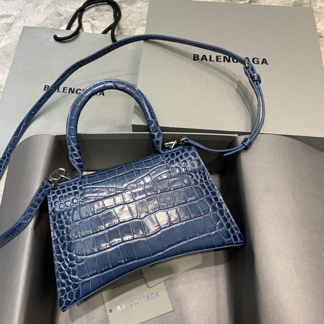 Balenciaga Hourglass 23cm Chain Bag in Shiny Crocodile Embossed Leather Royal Blue