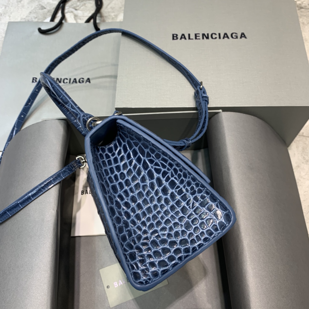 Balenciaga Hourglass 23cm Chain Bag in Shiny Crocodile Embossed Leather Royal Blue
