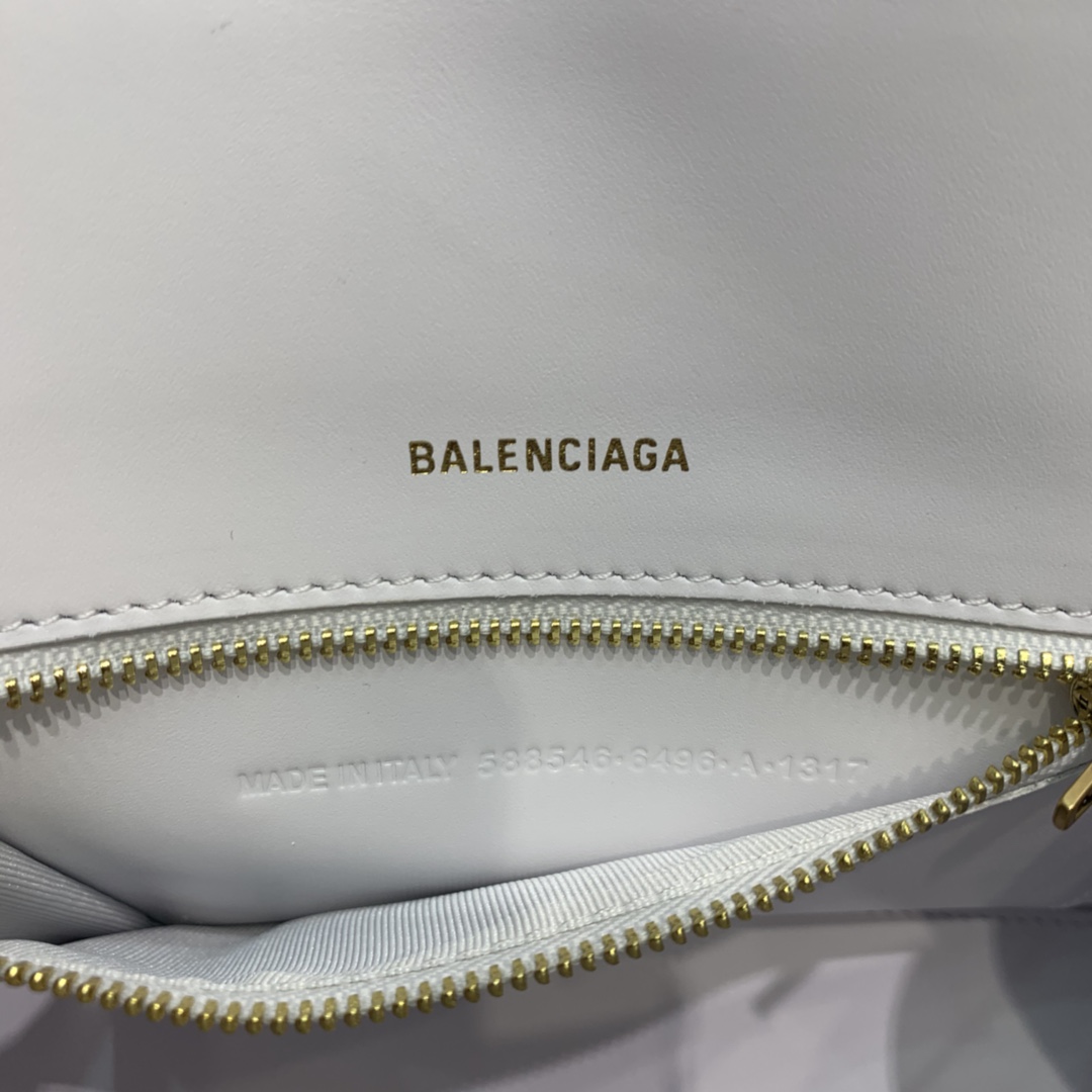 Balenciaga Hourglass 23cm Chain Bag in Shiny Crocodile Embossed Leather White With Gold LOGO