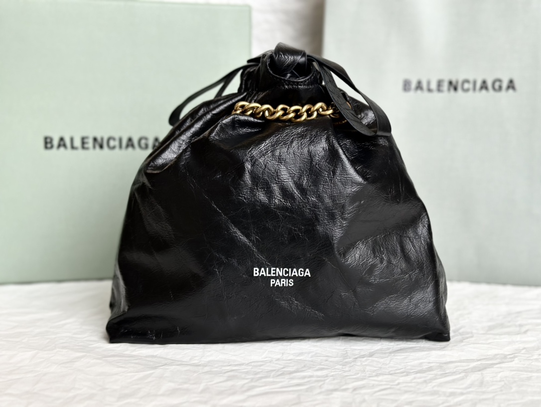 Balenciaga Small Women Crush Tote Bag in Black crushed Calfskin