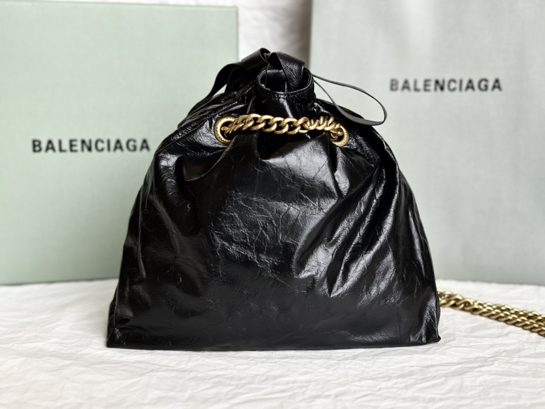 Balenciaga Small Women Crush Tote Bag in Black crushed Calfskin