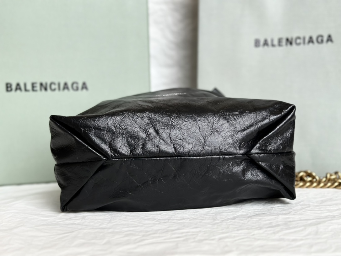 Balenciaga Small Women Crush Tote Bag in Black crushed Calfskin