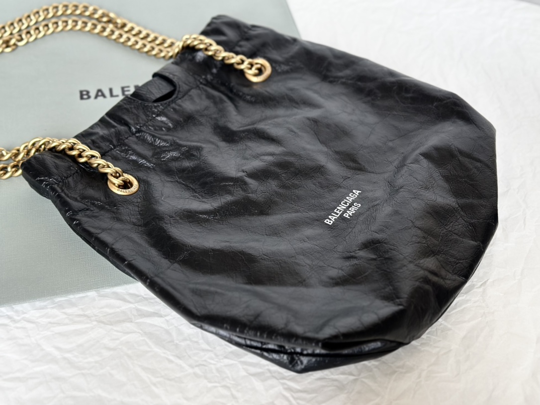 Balenciaga Small Women Crush Tote Bag in Black crushed Calfskin