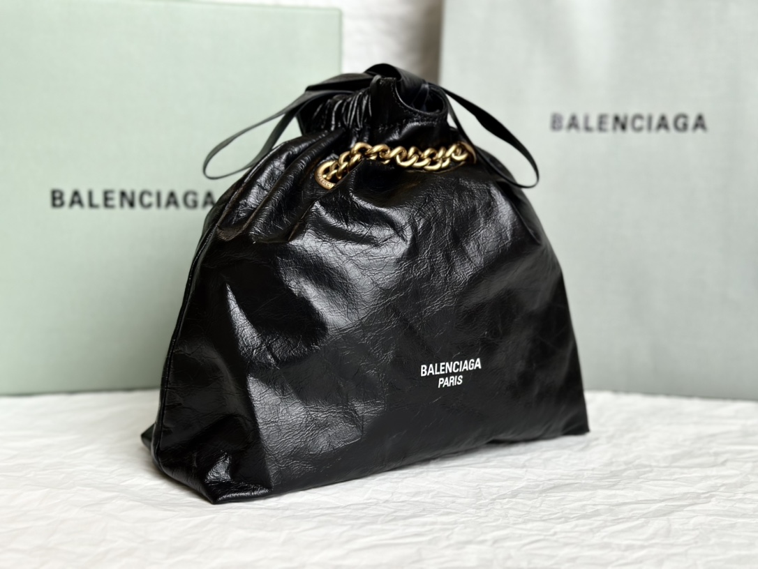 Balenciaga Small Women Crush Tote Bag in Black crushed Calfskin