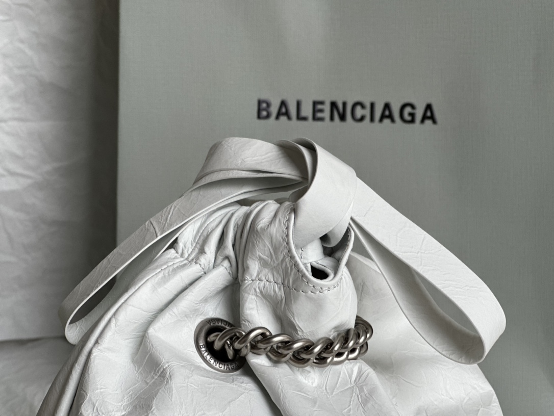 Balenciaga Small Women Crush Tote Bag in White crushed Calfskin
